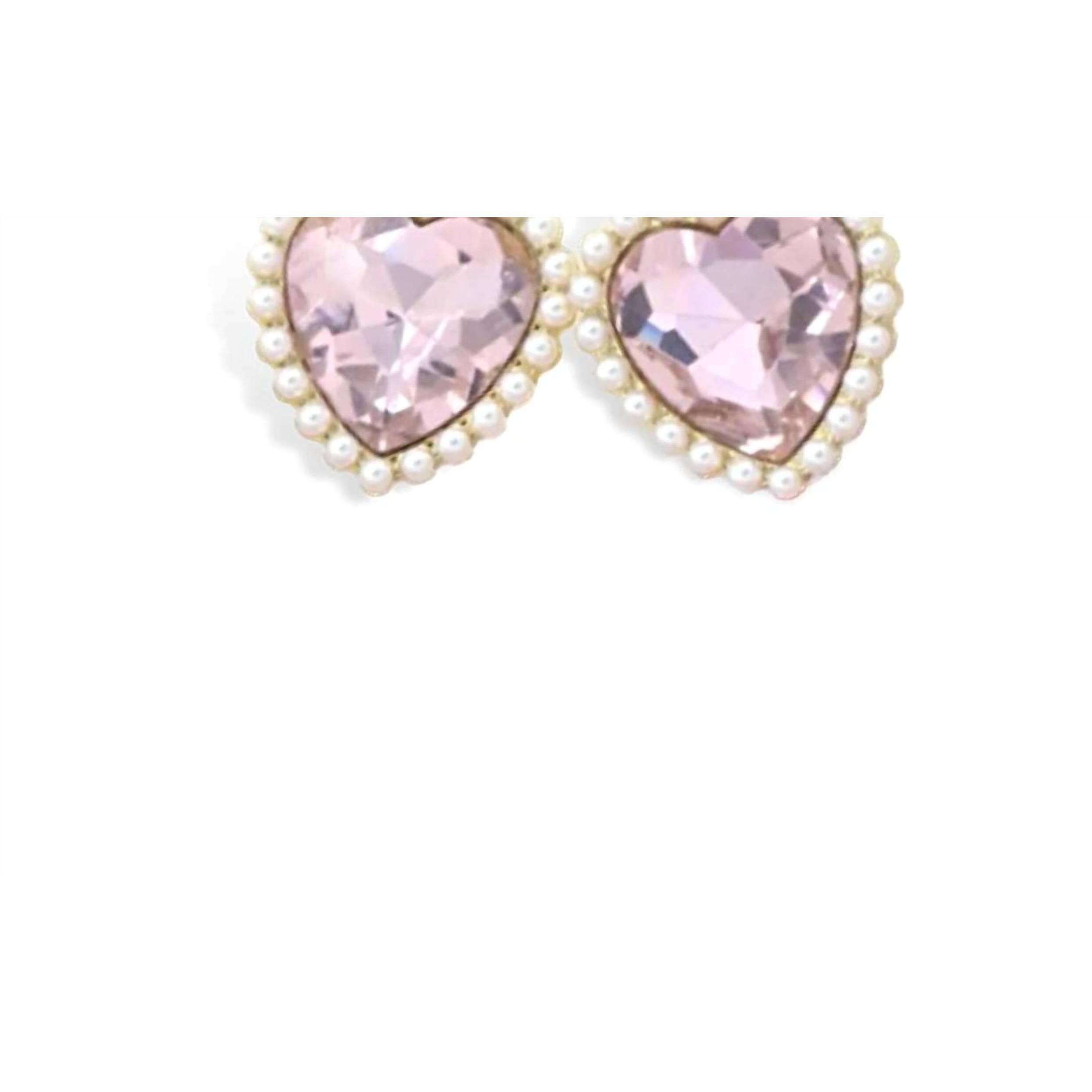 New Brianna Cannon Crystal And Pearl Heart Studs In Light Pink